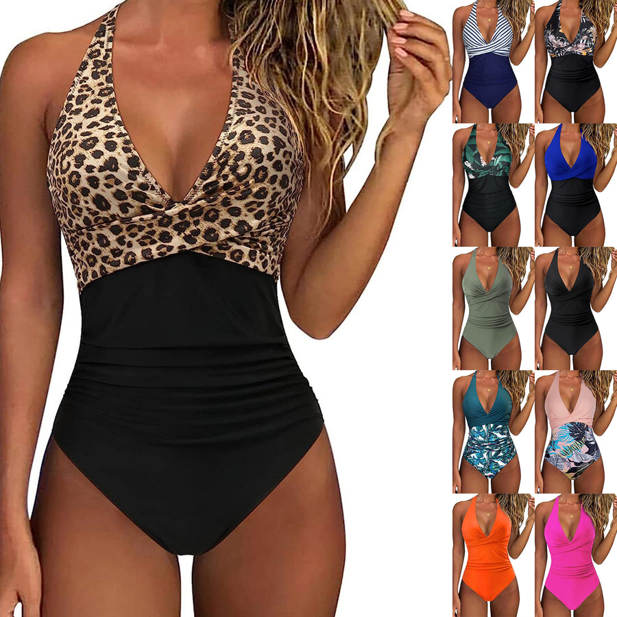 Traje de Baño Enterizo Leopardo Sexy V-cuello para Playa Verano — foto 1