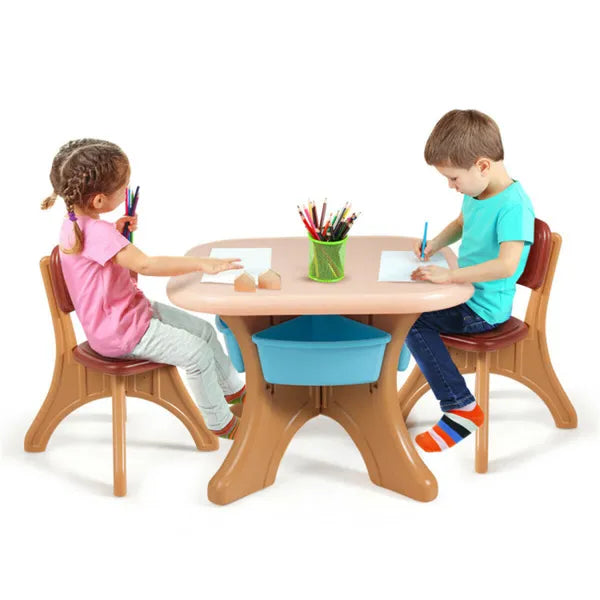 Set Mesa y 2 Sillas Marrón para Niños con 4 Cajas de Almacenaje — foto 1