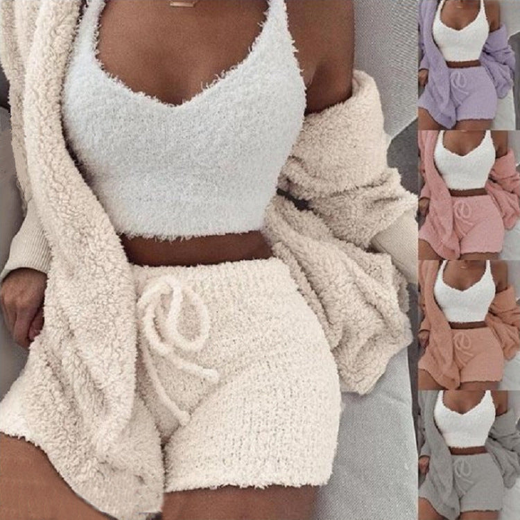 Set Pijama Mujer 3 Piezas Crop Top Manga Larga y Shorts — foto 1