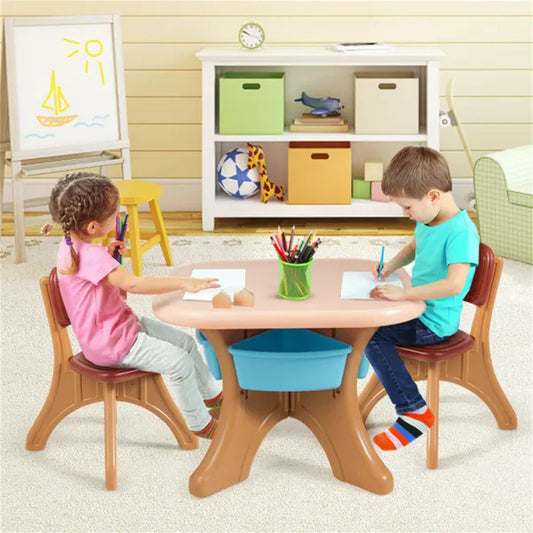 Set Mesa y 2 Sillas Marrón para Niños con 4 Cajas de Almacenaje — foto 2