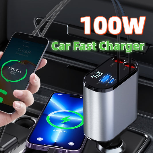 Cargador de Auto Metal 100W USB y Tipo-C Super Rápido — foto 1