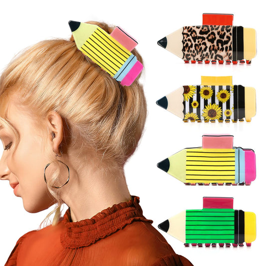 Set 4 Clips de Pelo para Mujer - Diseño Girasol, Leopardo y Rayas — foto 1