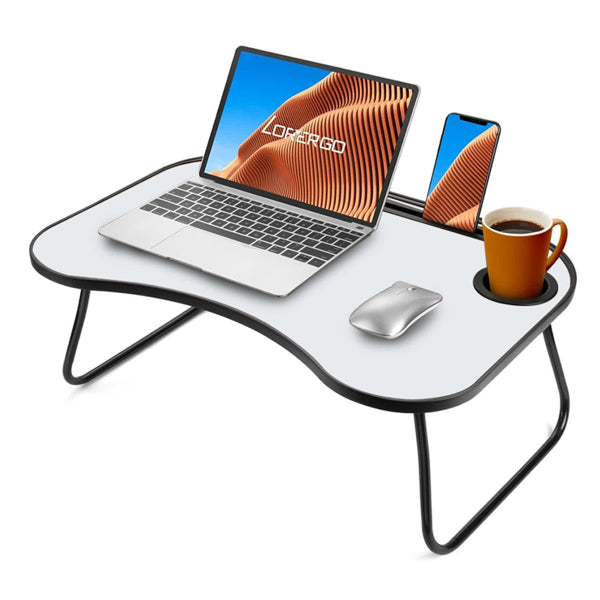 Escritorio portátil plegable gris-blanco con portavasos para laptop — foto 1
