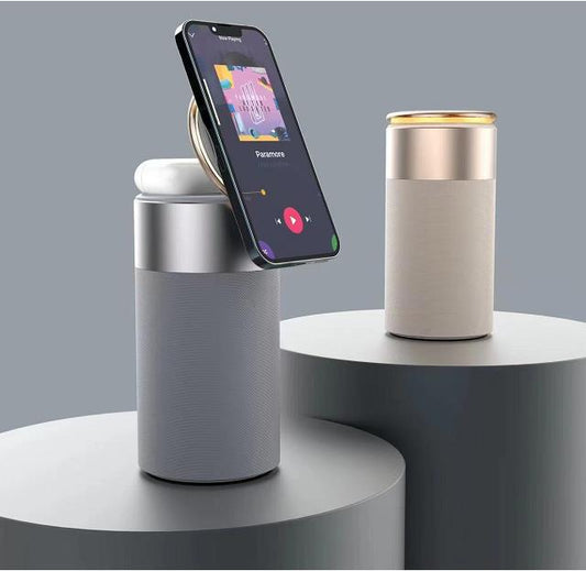 Cargador inalámbrico 3 en 1 con altavoz Bluetooth y lámpara táctil — foto 1
